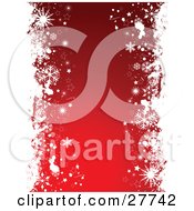 Clipart Illustration Of White Borders Of Stars Grunge And Snowflakes On The Left And Right Sides Of A Red Background