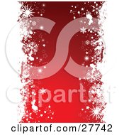 Poster, Art Print Of White Borders Of Stars Grunge And Snowflakes On The Left And Right Sides Of A Red Background