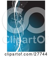 Clipart Illustration Of A Gradient Blue Background With White Waves And Lines With Stars Along The Left Side