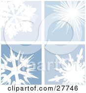 Poster, Art Print Of Four Unique White Snowflakes In Blue Squares