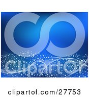 Clipart Illustration Of A Blue Background With White Magical Spots And Waves Along The Bottom