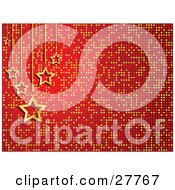 Clipart Illustration Of A Golden Star Christmas Ornaments Suspended Over A Red And Gold Mosaic Background