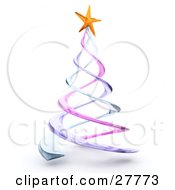 Clipart Illustration Of A Short And Thick Pastel Purple Blue And Pink Spiral Christmas Tree With A Yellow Star On Top