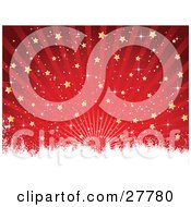 Poster, Art Print Of Bursting Red Background Of Sparkles And Gold Stars With White Grunge Along The Bottom