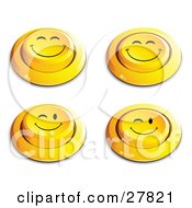 Set Of Four Yellow Push Buttons With Grinning And Winking Faces