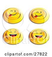 Set Of Four Yellow Push Buttons With Laughing And Teasing Faces