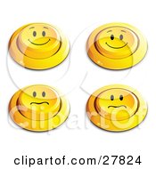 Poster, Art Print Of Set Of Four Yellow Push Buttons With Smiling And Nervous Faces
