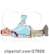 Poster, Art Print Of White Man Laying On His Back After Passing Out From Getting Too Drunk Holding A Glass Of Alcohol Over His Belly