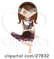 Clipart Illustration Of A Happy Brunette Caucasian Woman Sitting On The Floor Resting One Hand On Her Knee by Melisende Vector