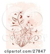 Poster, Art Print Of Silhouetted Butterflies Near A Floral Vine In Brown Tones