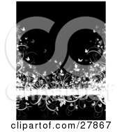 Clipart Illustration Of Butterflies Fluttering Over Flowers On A White Grunge Text Bar Over A Black Background by KJ Pargeter