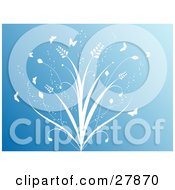 Clipart Illustration Of Blue Background With White Silhouetted Butterflies And Plants by KJ Pargeter