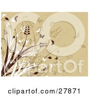 Clipart Illustration Of A Background Of White And Brown Butterflies And Tall Reeds