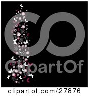 Clipart Illustration Of A Column Of Pink And White Flowers And Butterflies Over A Black Background