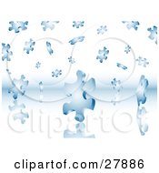Background Of Blue Puzzle Pieces Falling On A Reflective Surface