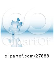 Clipart Illustration Of A Gradient Blue And White Puzzle Piece On A Blue And White Background With A Reflection