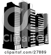Poster, Art Print Of Row Of Tall City Highrise Buildings In Black And White