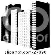 Poster, Art Print Of Tall City Skyscrapers In An Urban Setting Black And White