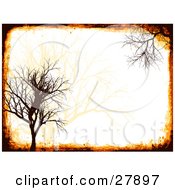 Silhouetted Bare Brown Tree With Grunge Over A Pale Orange Background