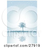 Poster, Art Print Of Lone Bare Tree Reflecting On Still Waters On A Blue Snowy Foggy Winter Day