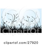 Clipart Illustration Of A Pale Blue Background With Silhouetted Grasses