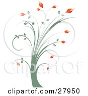 Poster, Art Print Of Tall Green Plant With Red Flowers