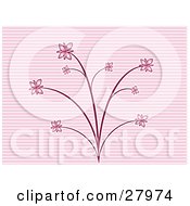 Clipart Illustration Of A Pink Plant With Flowers On Each Branch Over A Pink Lined Background