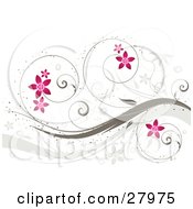 Clipart Illustration Of Curling Brown Vines With Pink Flowers Over A White Background