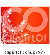 Clipart Illustration Of Flowers And Stalks Silhouetted In White With Sparkles Over A Red Background