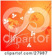 Clipart Illustration Of A Gradient Orange And Red Background With White And Orange Flowers