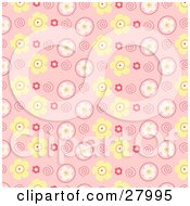 Poster, Art Print Of Pink Background With A Yellow White And Pink Flower And Spiral Pattern
