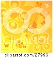 Poster, Art Print Of Orange And Yellow Butterflies And Flowers On A Gradient Background