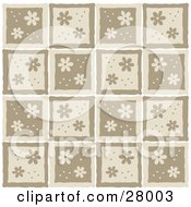 Poster, Art Print Of Patterned Background Of Daisies And Dots On Brown And Beige Squares
