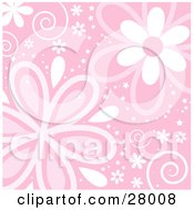 Poster, Art Print Of Pink Background With Swirls Stars And Pink And White Flowers