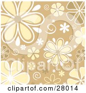 Poster, Art Print Of White Yellow And Brown Daisy Flowers And Swirls Over A Beige Background