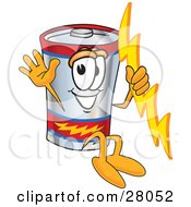Clipart Illustration Of A Battery Mascot Cartoon Character Holding A Bolt Of Energy And Jumping by Toons4Biz