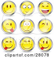 Poster, Art Print Of Set Of Yellow Emoticon Faces Circled In Chrome