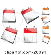 Set Of Orange And Red Flip Page Desk Top Calendars With Blank Pages