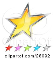 Set Of Yellow Red Pink Green Blue And Silver Stars Over White