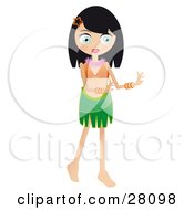 Pretty Black Haired Woman Hula Dancing In A Hawaiian Luau