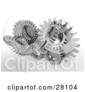 Clipart Illustration Of A Cluster Of Silver Cogs And Gears Working In Unison by KJ Pargeter