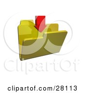 Red Download Arrow Pointing Down Over A Yellow Folder