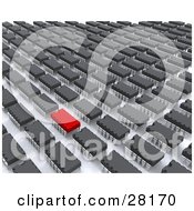 Clipart Illustration Of A Red Computer Virus In A Row Of Computer Chips