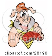 Clipart Illustration Of A Pig With A Beard Wearing A Bib And Chowing Down On Ribs by LaffToon #COLLC28196-0065