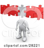 Clipart Illustration Of A White Person With A Puzzle Piece As A Head Connected To Red Pieces