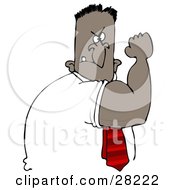 Clipart Illustration Of A Tough Strong Black Man Flexing His Big Arm Muscles And Flashing A Mean Face