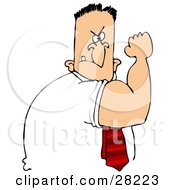 Clipart Illustration Of A Tough Strong White Man Flexing His Big Arm Muscles And Flashing A Mean Face