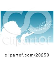 White Silhouetted Woman Or Girl Blowing Snow Out Of Her Hand Over A Blue Winter Background