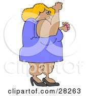 Clipart Illustration Of A Strong And Muscular Blond Body Builder Woman Wearing A Dress And Heels And Flexing Her Muscles