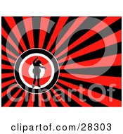 Poster, Art Print Of Black Silhouetted Person Dancing In The Center Of A Bullseye Over A Bursting Red And Black Background